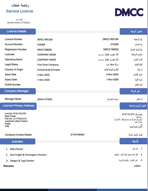 UAE Dubai service license Word and PDF template